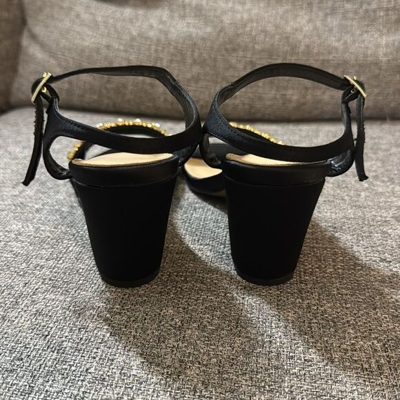 Metaphor Sesha Black Satin Jewel Embellished Open Toe Block Heels - Picture 5 of 6